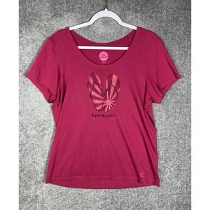 Life Is‎ Good Livin On A Pair Flip Flops Classic Fit Tee Shirt Women Large Pink